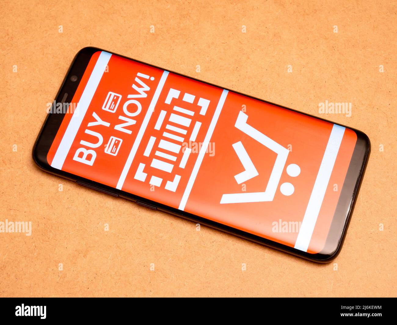 E-commerce, acquista ora codice generico coupon app mockup, smartphone, cellulare negozio coupon coupon negozio, carrello pubblicità online, e commer Foto Stock