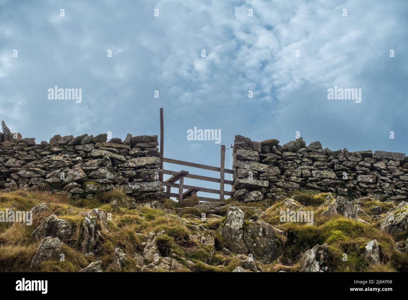 Tappa "buco nel muro" sul sentiero per Helvellyn nel Lake District inglese, Cumbria, Inghilterra, Regno Unito Foto Stock