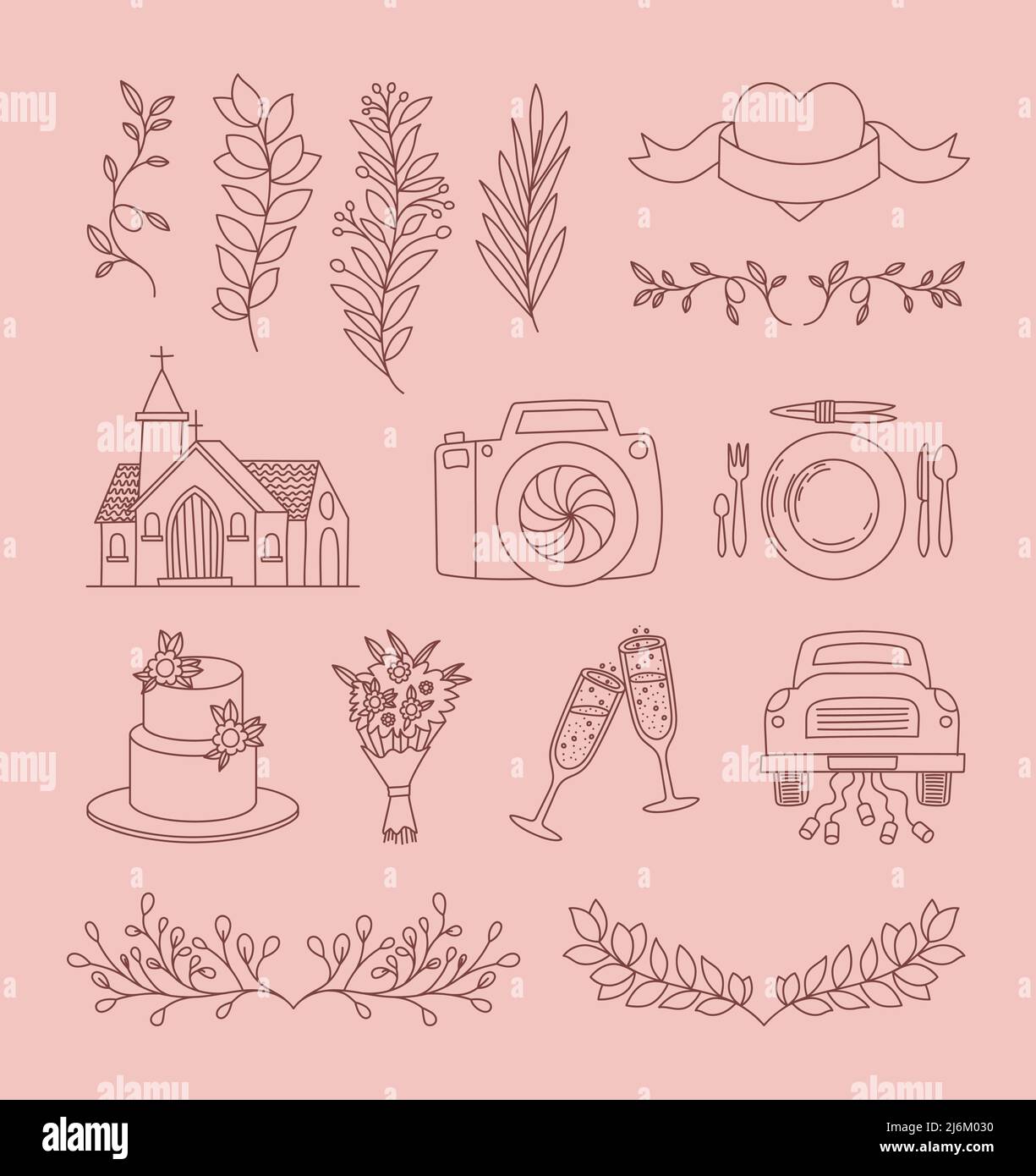 pacchetto di icone per matrimoni Illustrazione Vettoriale