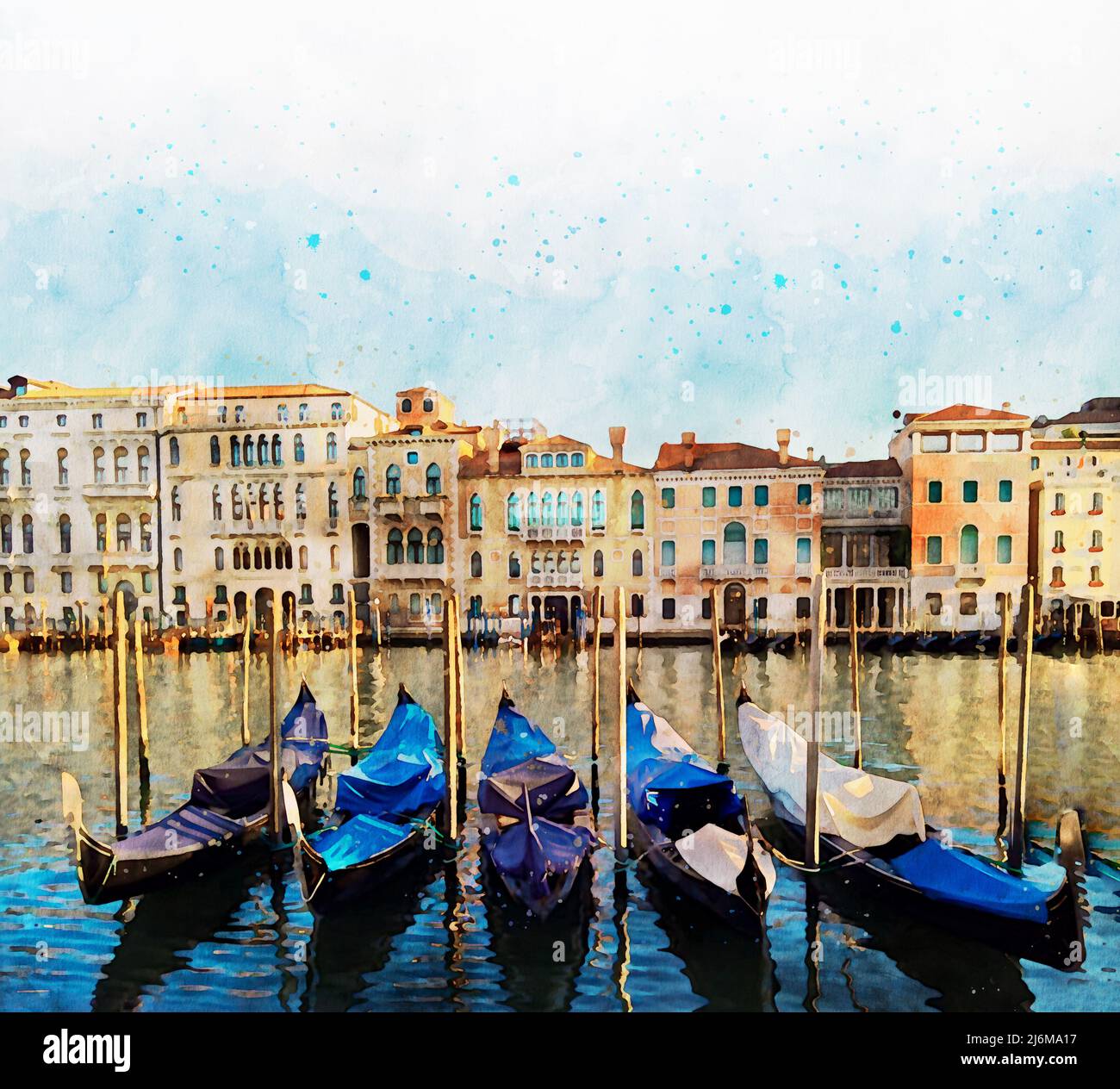 Acquerello Venezia, Italia, Europa. Splendida vista sul Canal Grande, palazzi, gondole, laguna veneta Foto Stock
