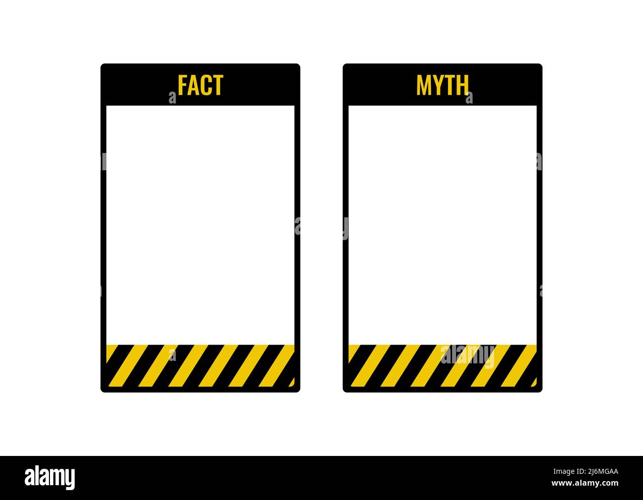 Set di vettori elenco mito vs controllo dei fatti. Illustrazione Vettoriale