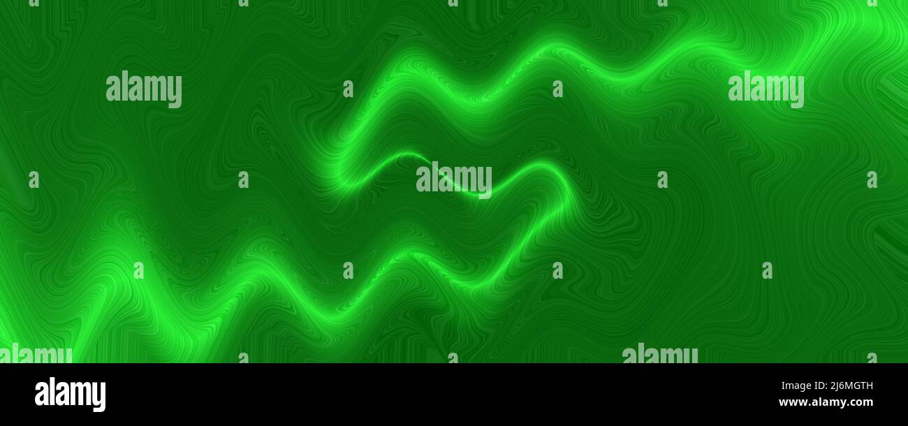 Effetto di flusso luminoso al neon verde brillante motivo d'onda astratto. Movimento dinamico. Curve lucide. Foto Stock