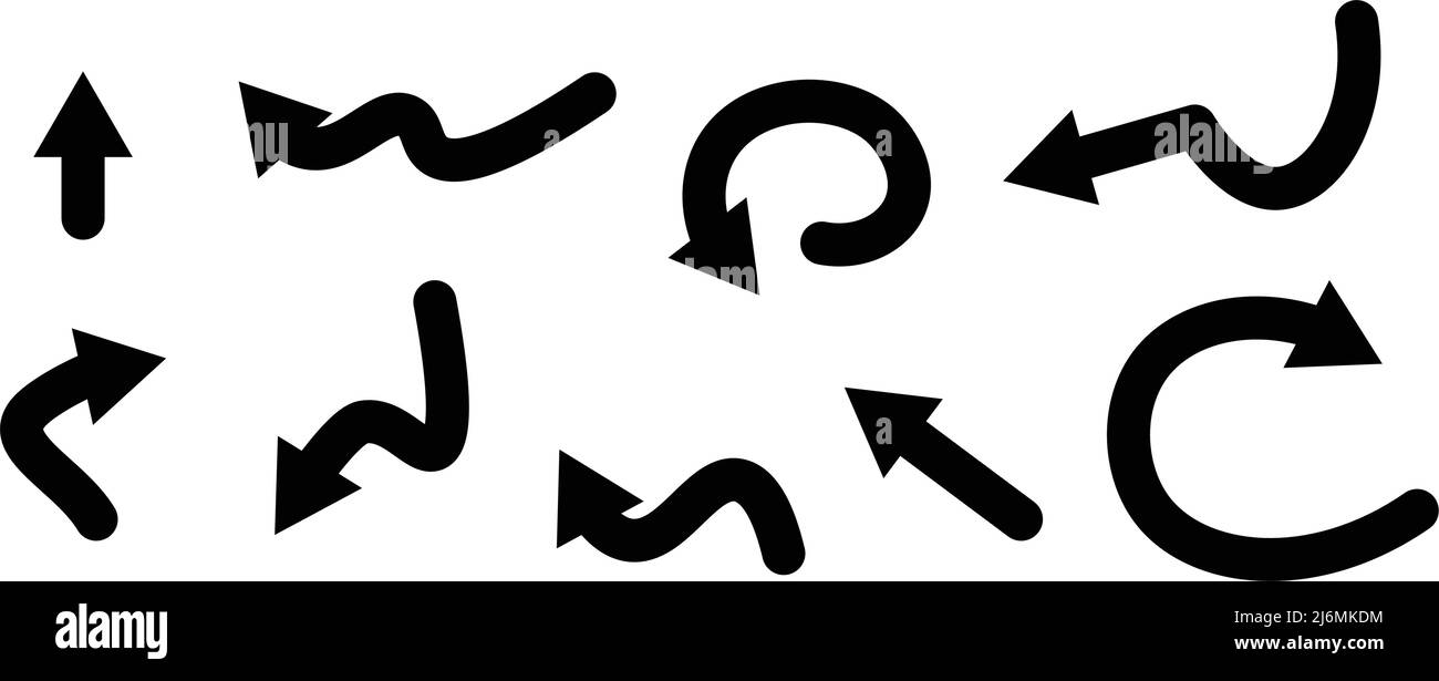 Icona silhouette con freccia impostata. Vettori modificabili. Illustrazione Vettoriale