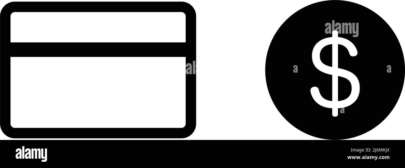 Icona della forma della moneta da dollaro e della carta di credito. Vettore modificabile. Illustrazione Vettoriale