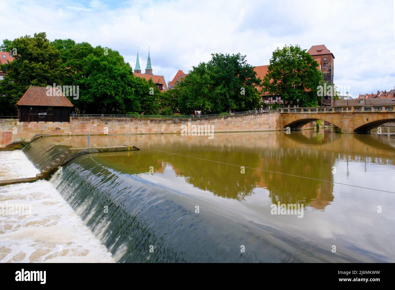 Brigare al fiume Pegnitz, Norimberga Foto Stock