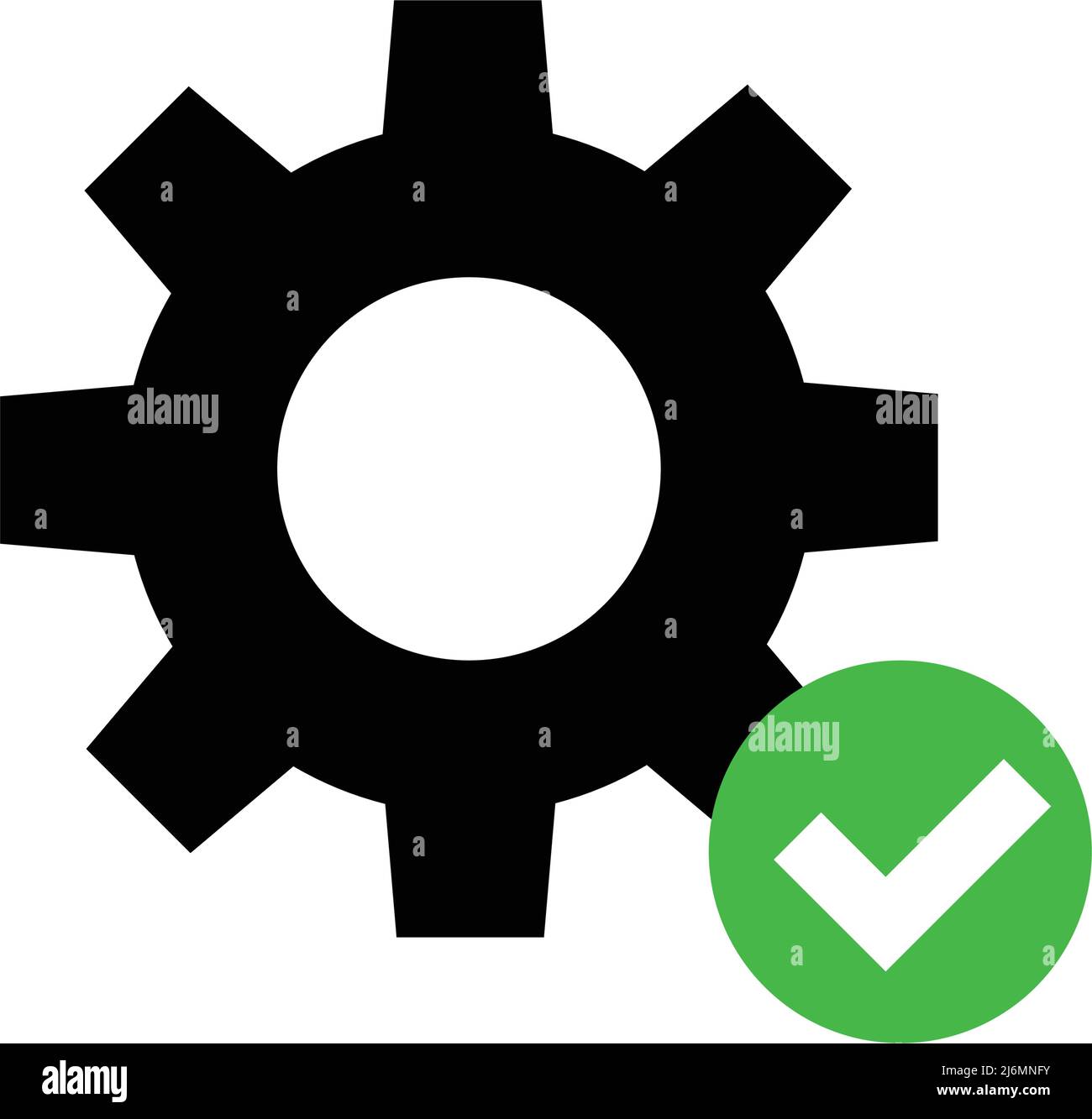 Silhouette di ingranaggio e icone con segno di spunta. Aggiornamenti e impostazioni completati. Vettore modificabile. Illustrazione Vettoriale