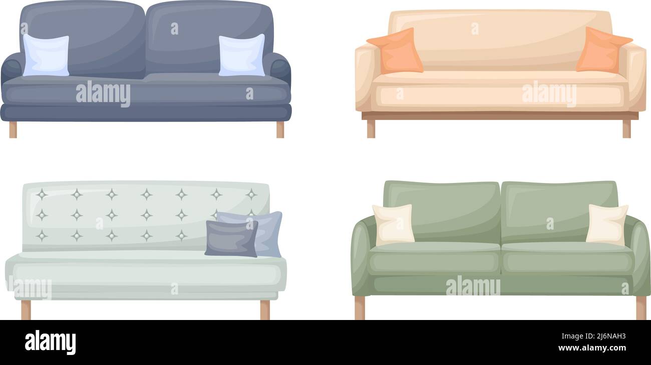 Set di divani. Collezione di comodi divani per design d'interni, illustrazione vettoriale Illustrazione Vettoriale