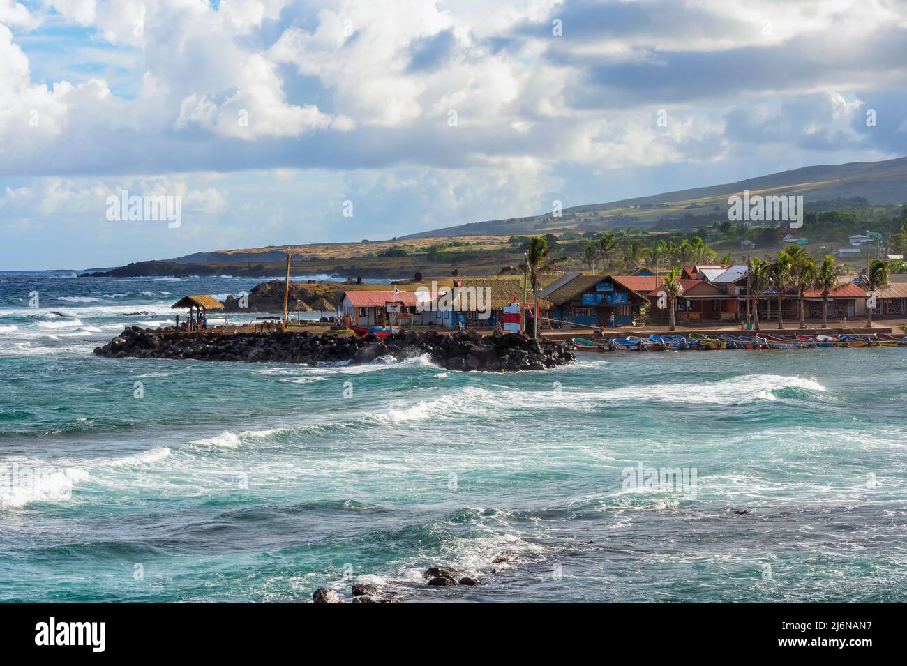 Hanga Roa porto di pescatori, l'isola di pasqua, Cile Foto Stock