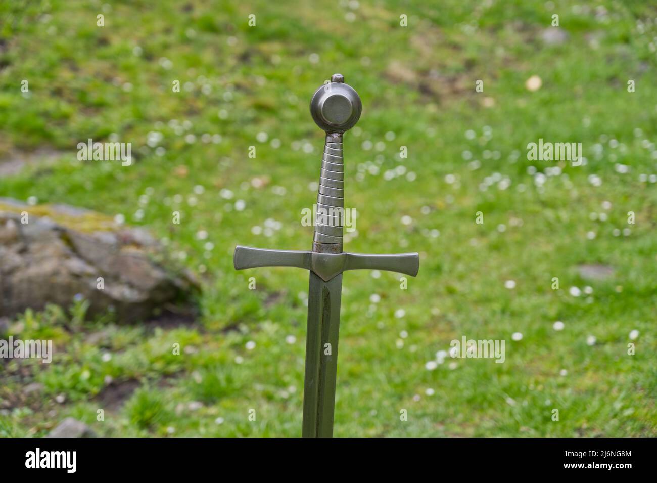 Dettaglio di spada hilt, oggetto storico della battaglia Foto Stock
