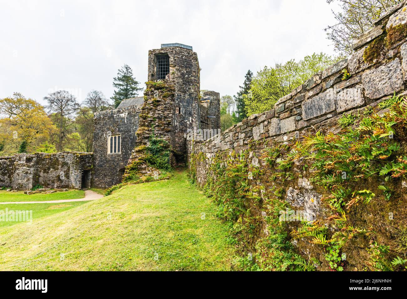 Panorama di Berry Pomeroy Castello, Totnes Devon, Inghilterra Foto Stock