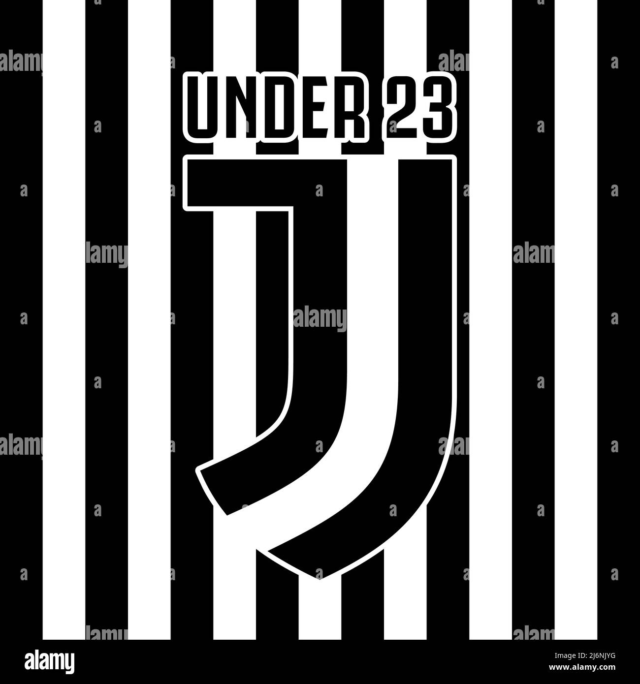 Torino, Italia, Aprile 2022 - juventus sotto il logo del Football Club 23 con bandiera in bianco e nero, illustrazione Foto Stock