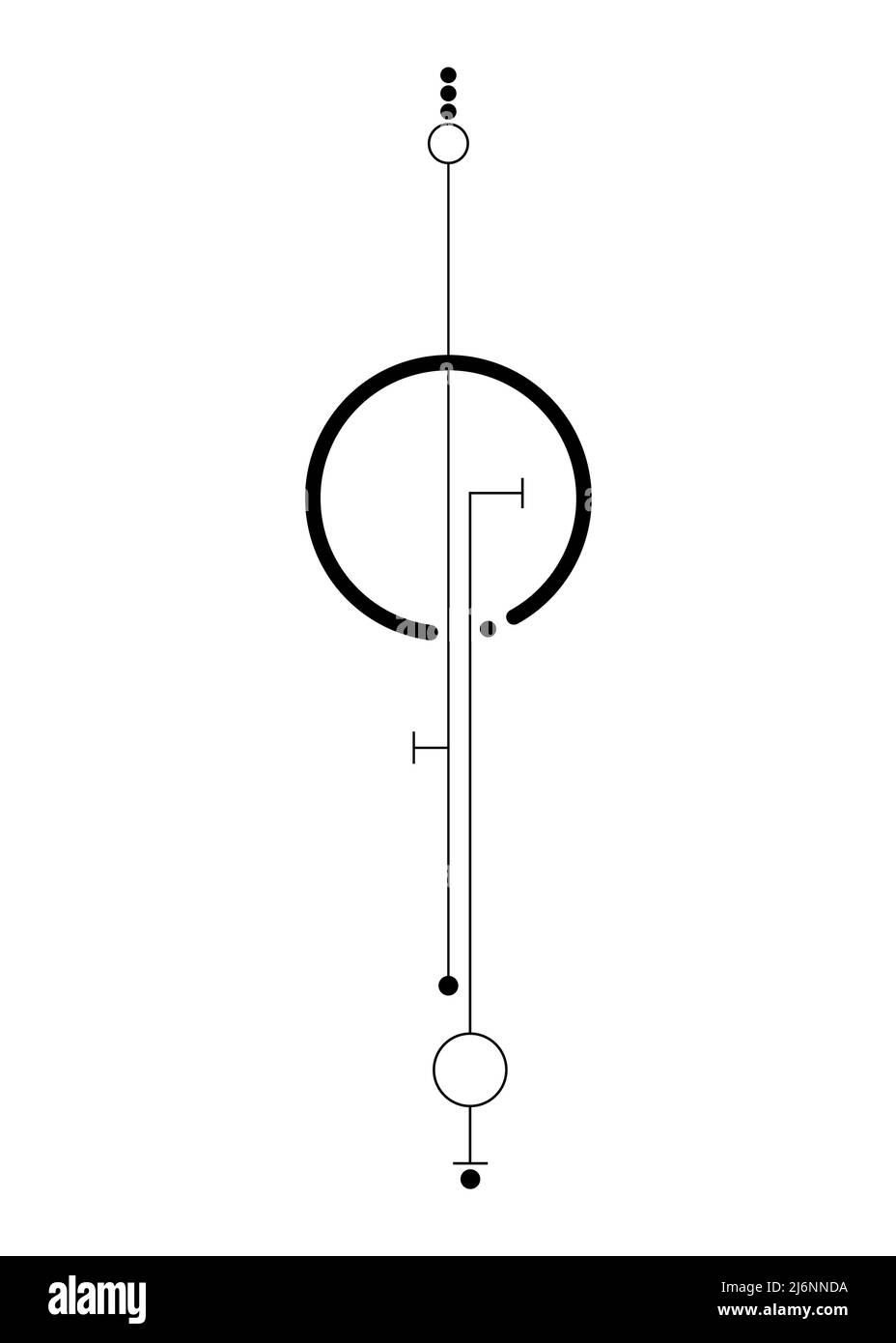Tatuaggio minimalista lineare, geometria Sacra, Centro mistico, astratto disegno vettoriale esoterico nero isolato su sfondo bianco Illustrazione Vettoriale