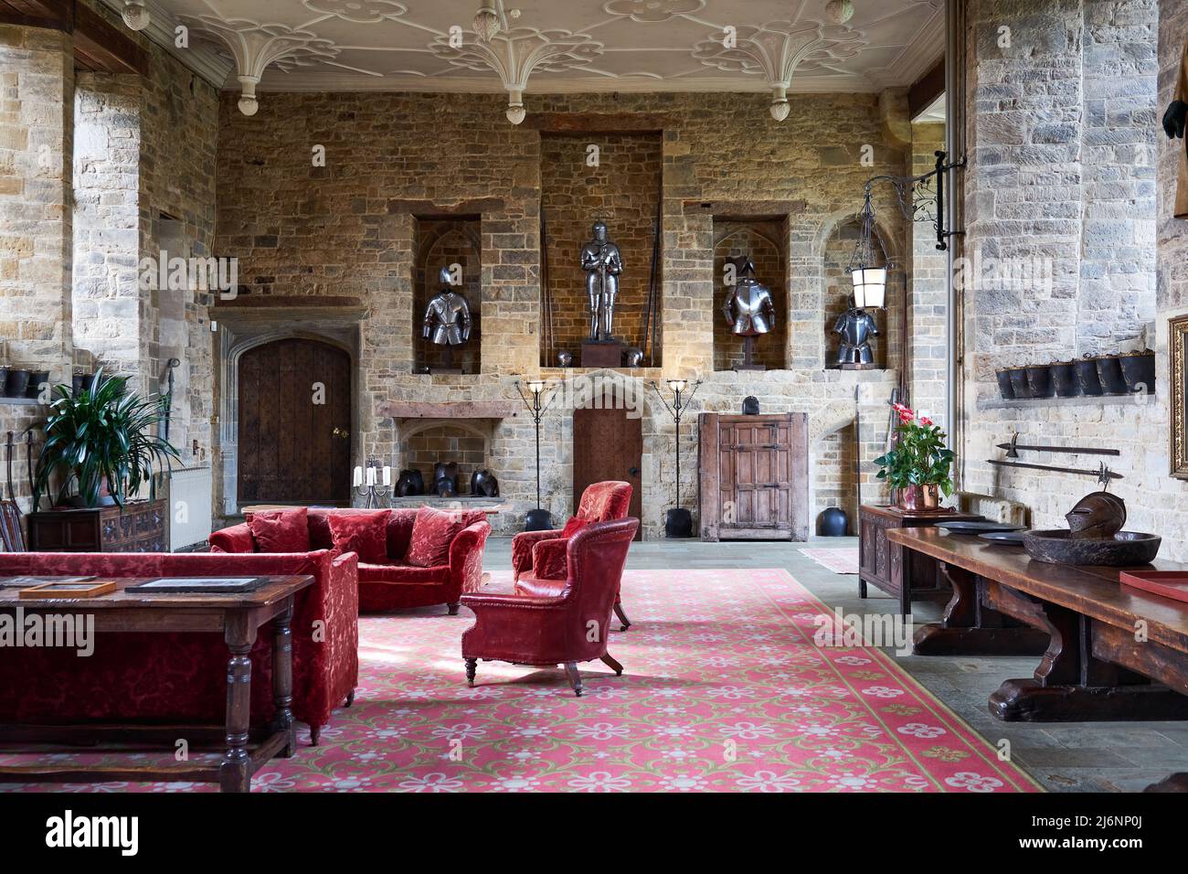 Vista sul castello di Broughton della Great Hall Foto Stock