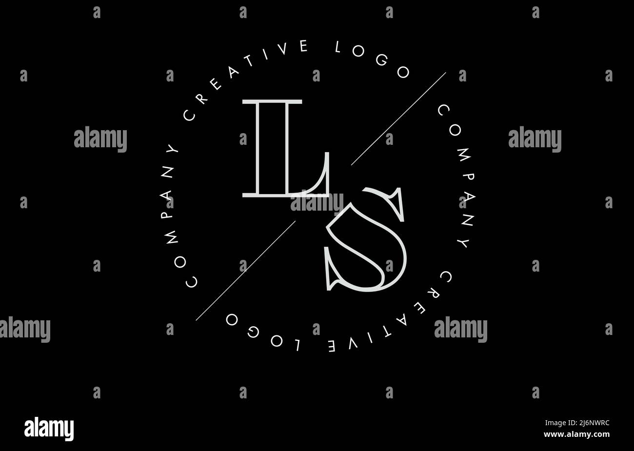Profilo bianco con logo lettera LS l s con struttura tagliata e intersecata e cornice rotonda. Illustrazione vettoriale con disegno monogramma e cerchio scritto. Illustrazione Vettoriale