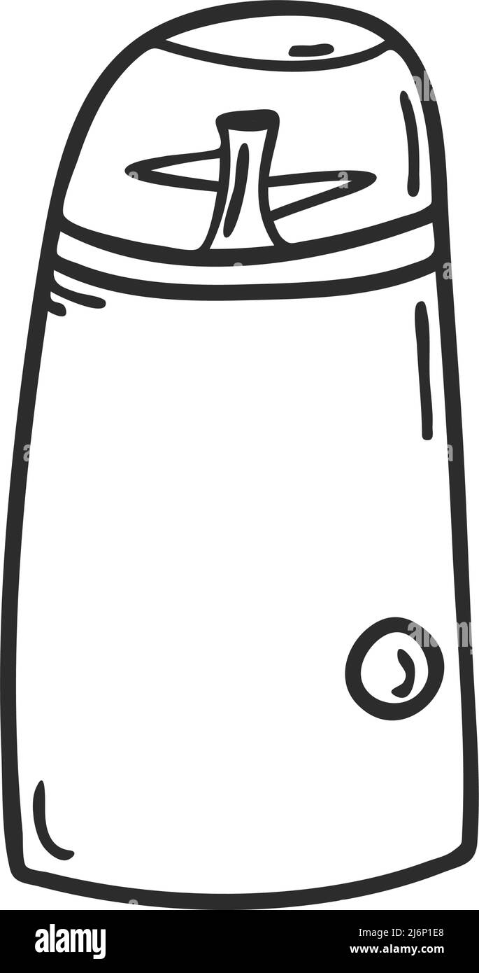 Macinacaffè elettrico tipo Doodle. Apparecchio da cucina per macinare i chicchi di caffè. L'elemento può essere utilizzato per decorare menu, ricette, imballaggi alimentari. Ha Illustrazione Vettoriale