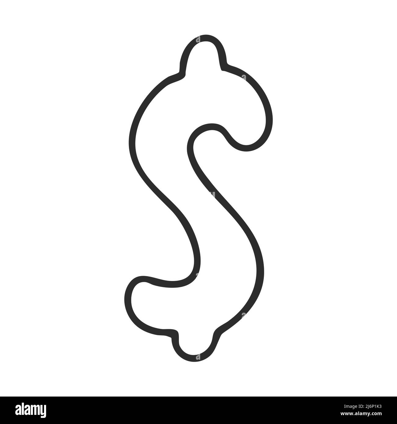 Simbolo del dollaro in stile Doodle. Valuta internazionale. Disegnato a mano e isolato su sfondo bianco. Illustrazione vettoriale in bianco e nero Illustrazione Vettoriale