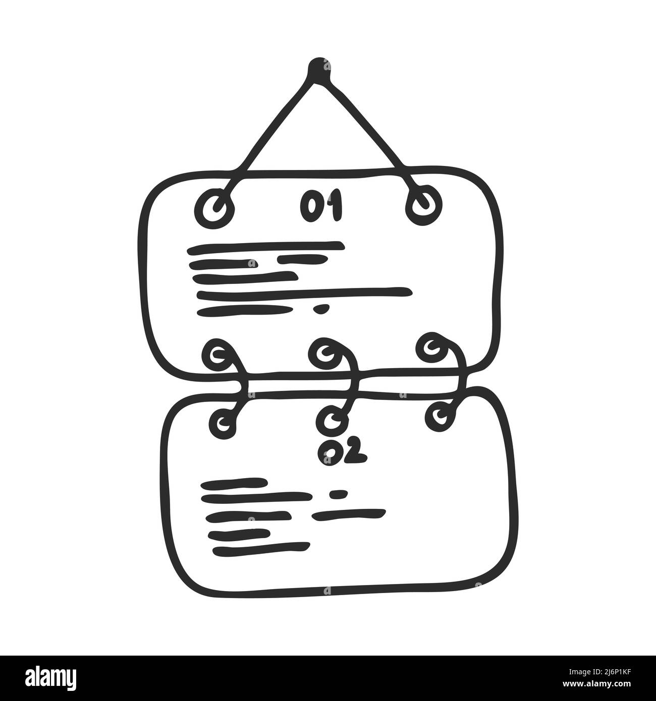 Un elenco di cose da fare in un calendario in stile Doodle. Un elenco di controllo per contrassegnare le attività completate, un elenco di attività. Pianificazione. L'icona è disegnata a mano e isolata su un Illustrazione Vettoriale