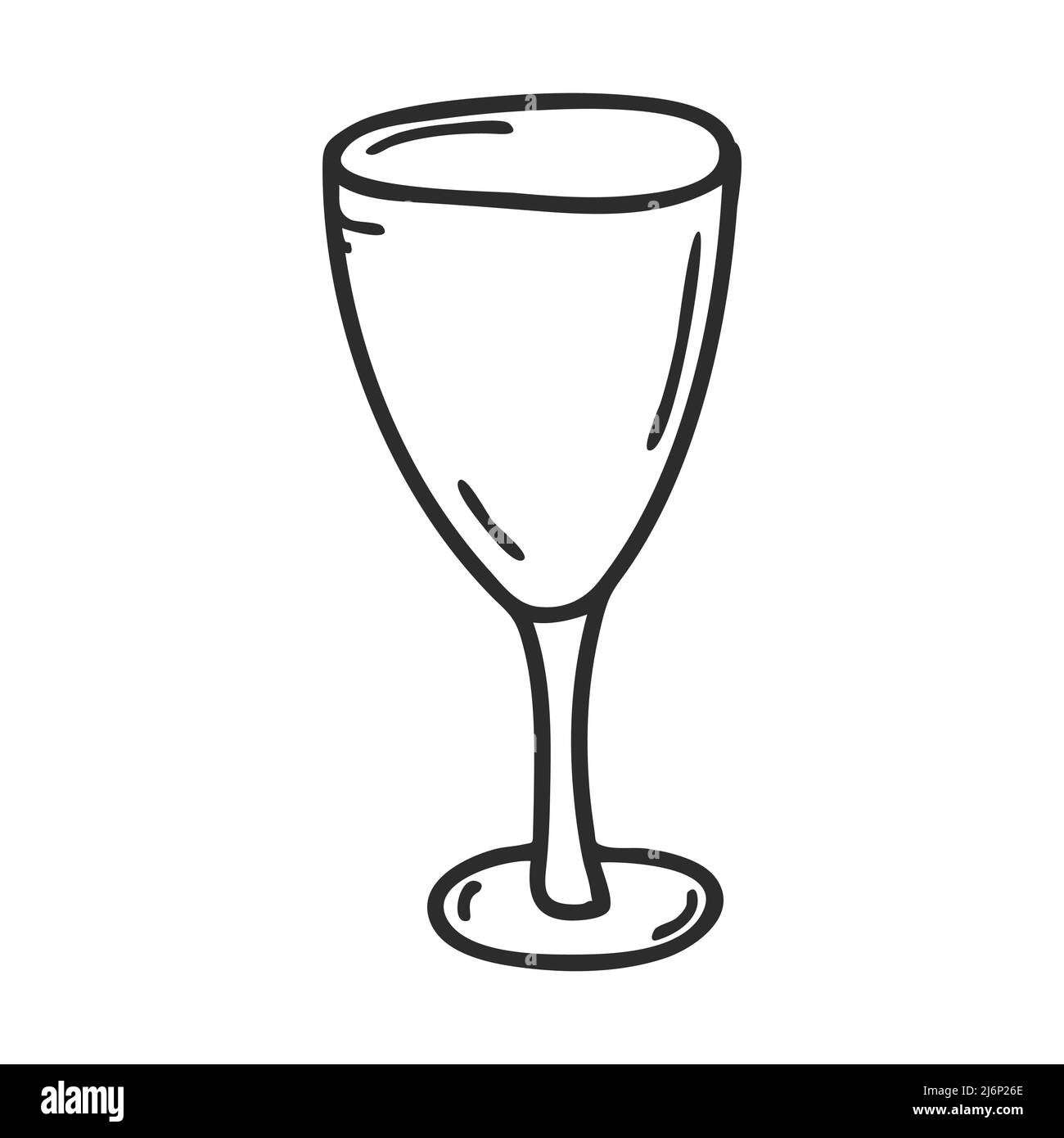 Un bicchiere vuoto. Stile Doodle. Utensili da cucina. Elemento di design per la decorazione di menu, ricette e confezionamento di alimenti. Disegnato a mano e isolato su bianco Illustrazione Vettoriale