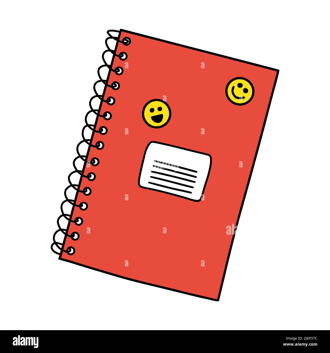 Quaderno scuola chiuso su una spirale in stile Doodle . Cancelleria per studenti e studenti. Elemento di design per prodotti per scuole, studi e hobby . Illustrazione Vettoriale