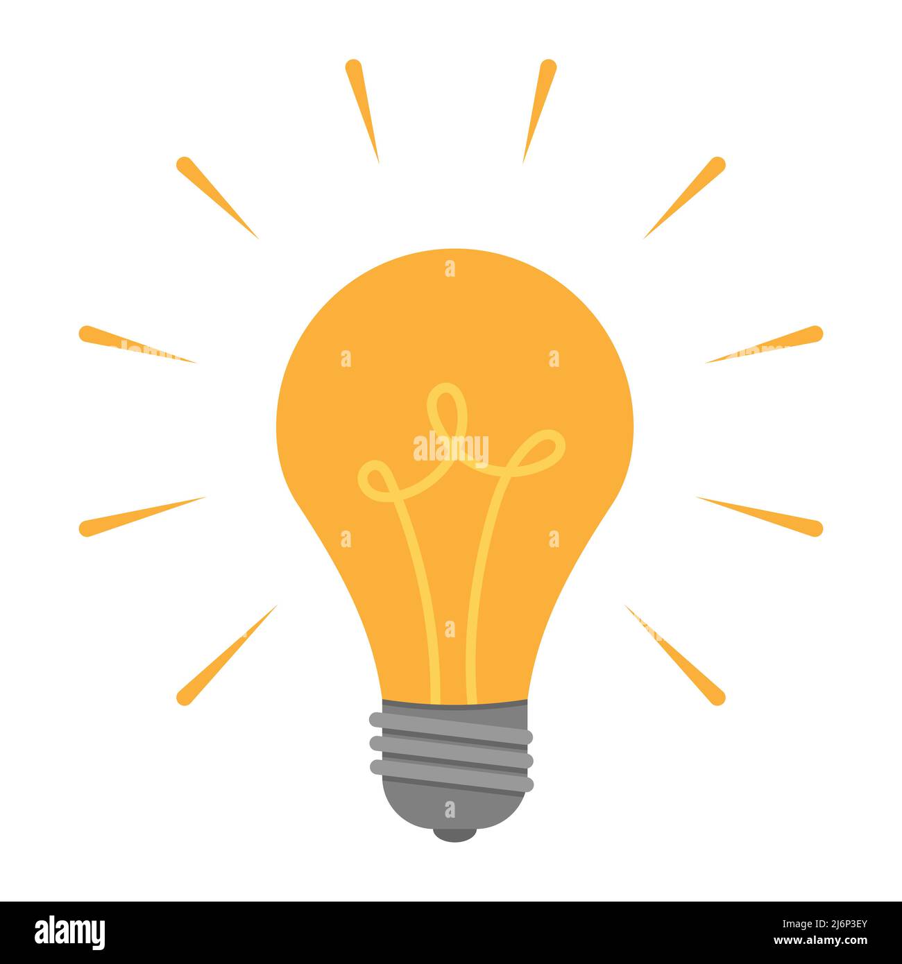Una lampadina a luce che brucia in stile piatto. Un simbolo di nuove idee e di inizi. Stile piatto. Isolato su sfondo bianco. Illustrazione vettoriale a colori Illustrazione Vettoriale