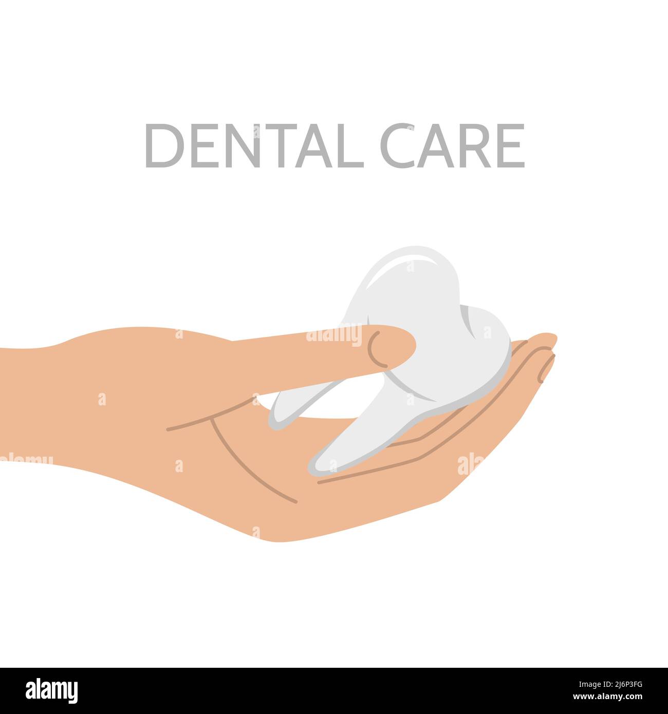 Un dente umano sano è in mano. Simbolo di cura dentale, salute orale. Elemento di disegno sul tema di odontoiatria, uno stile lifestyle.Flat sano, i Illustrazione Vettoriale