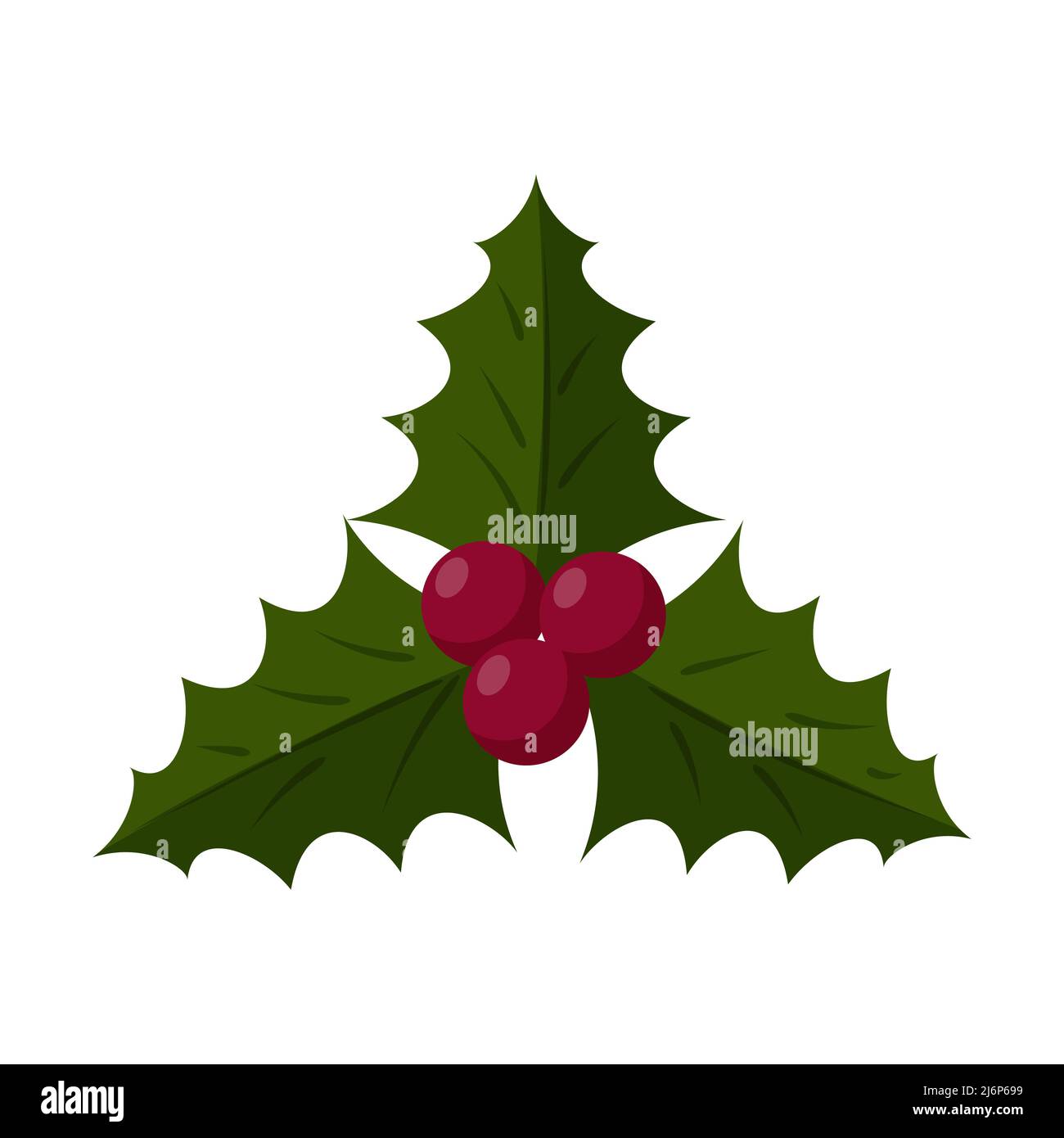 Holly, ramo di Ilex con bacche e foglie, vischio. Simbolo delle celebrazioni di Natale e Capodanno. Un elemento di design in stile piatto e isolato su un Illustrazione Vettoriale
