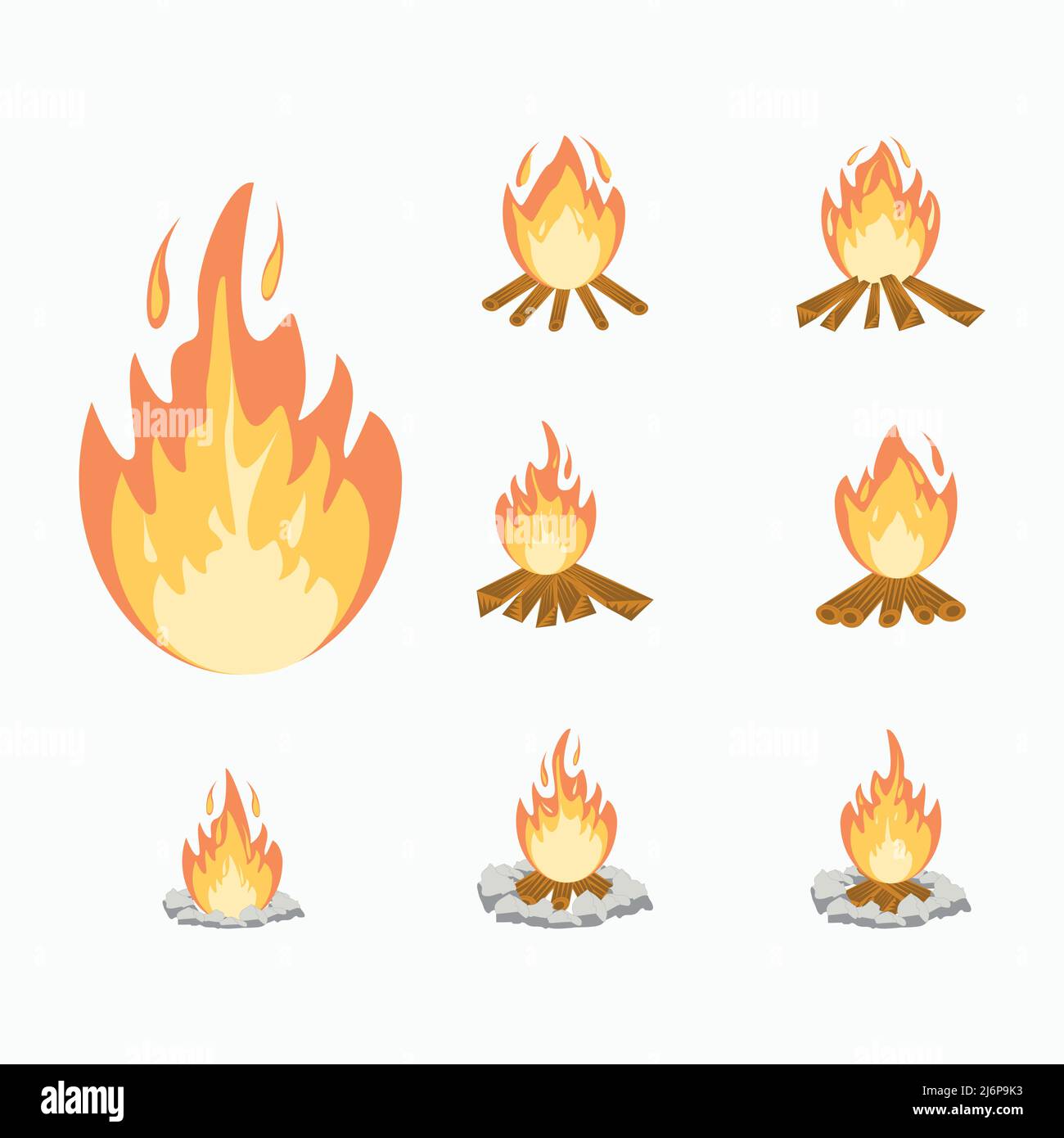 Fuoco in fuoco Bonfire fuoco fuoco fuoco fuoco fuoco fuoco fuoco luminoso di forme diverse brucia Illustrazione Vettoriale