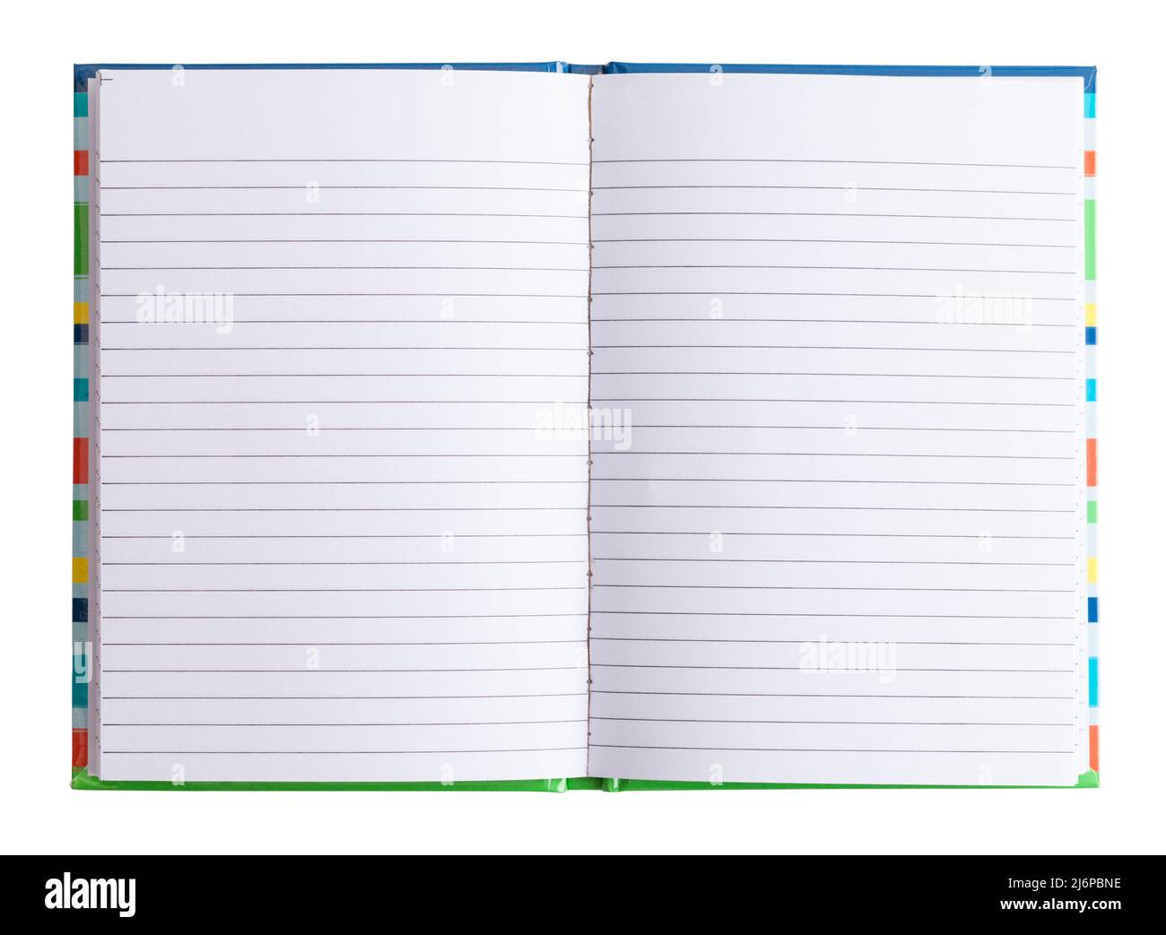 Aprire l'Note Book con pagine di carta bianche con righe vuote ritagliate su bianco. Foto Stock