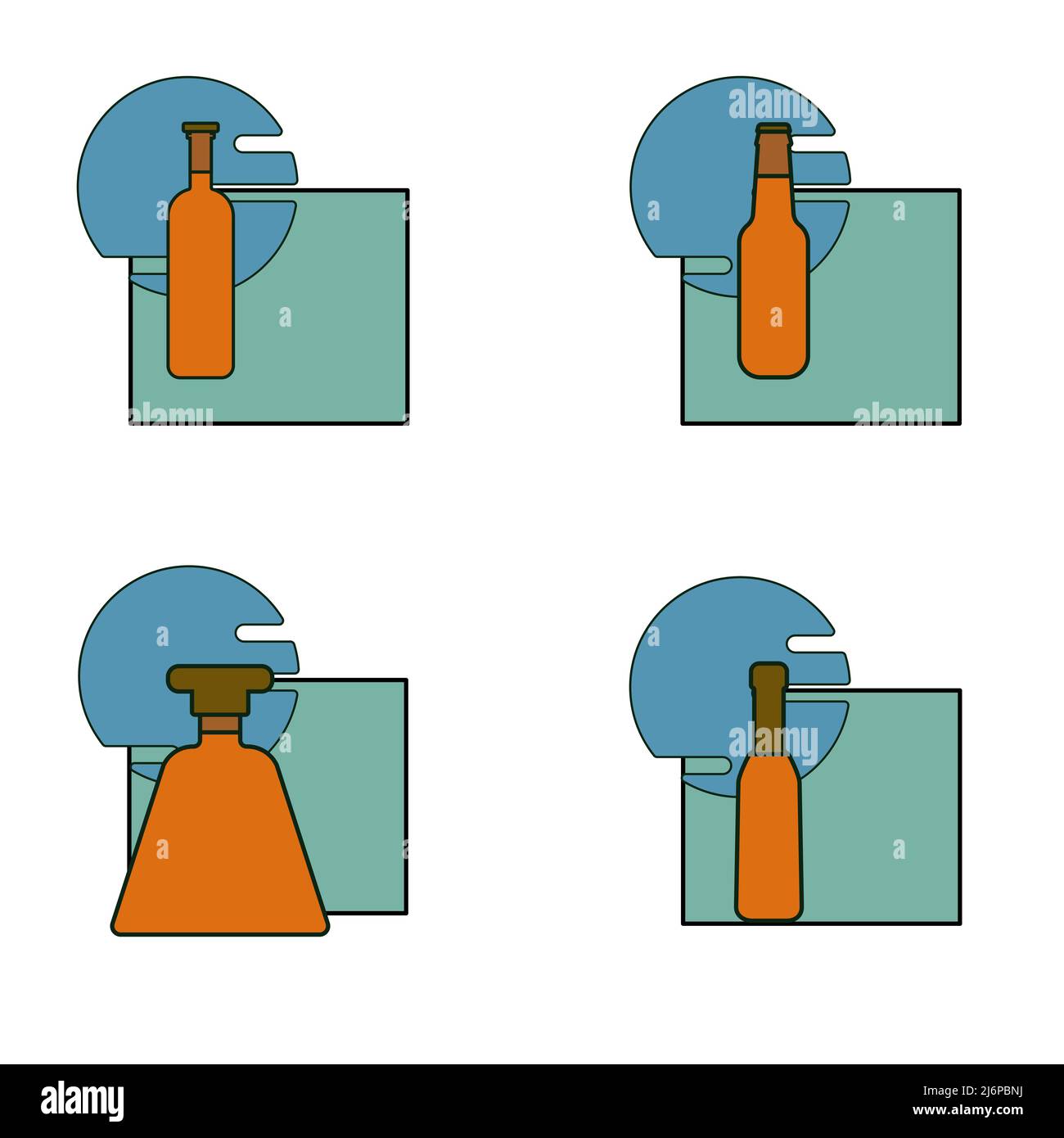 Bottiglie con l'icona dell'alcol impostata. Illustrazione vettoriale. Eps10 Illustrazione Vettoriale