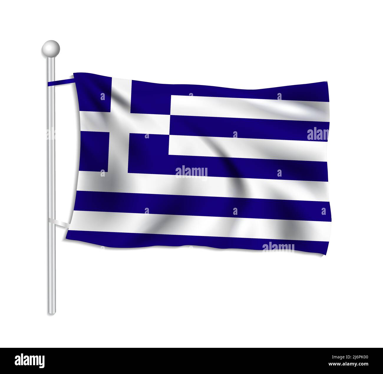 La Grecia segnala le onde su un flagpole, vettore di sfondo bianco Illustrazione Vettoriale