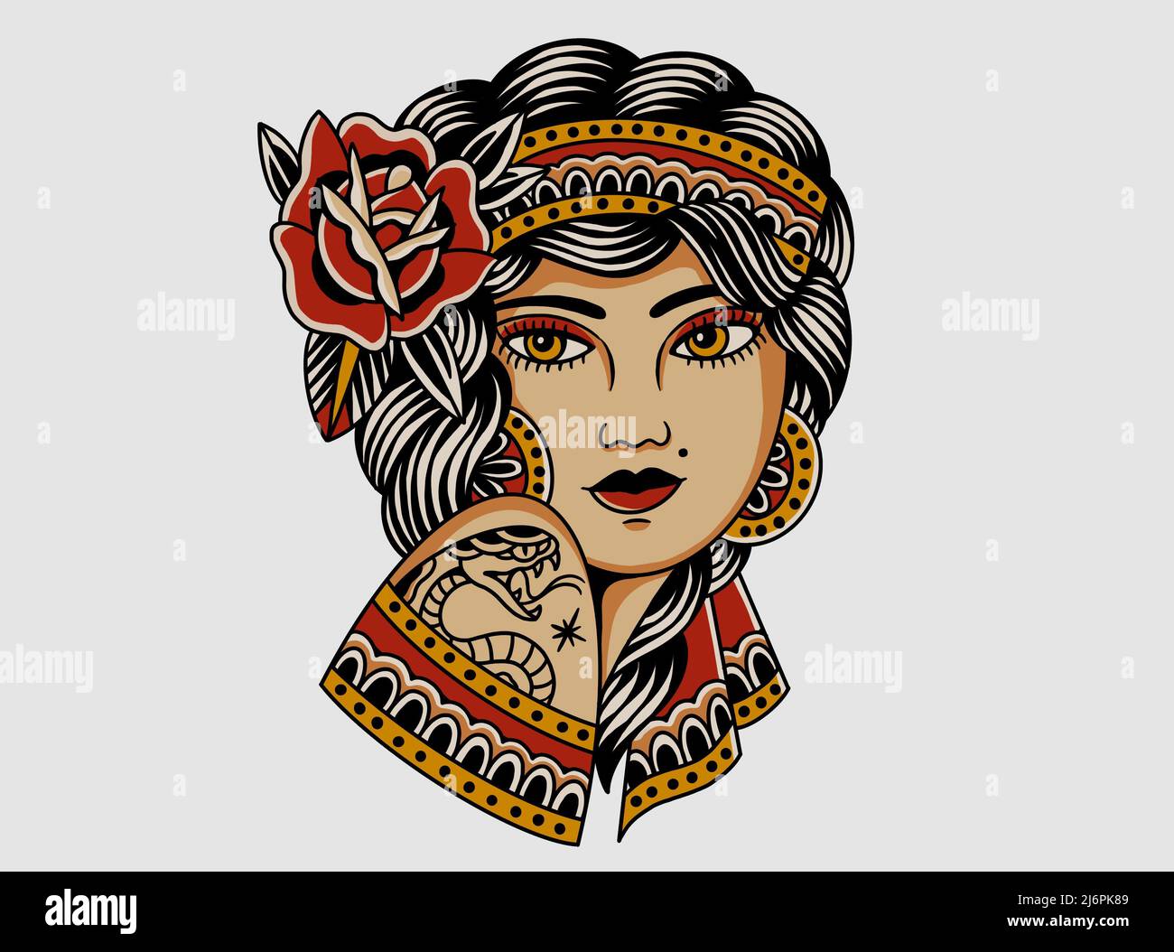 Vecchia scuola tatuaggio ispirato grafica donna design Foto Stock