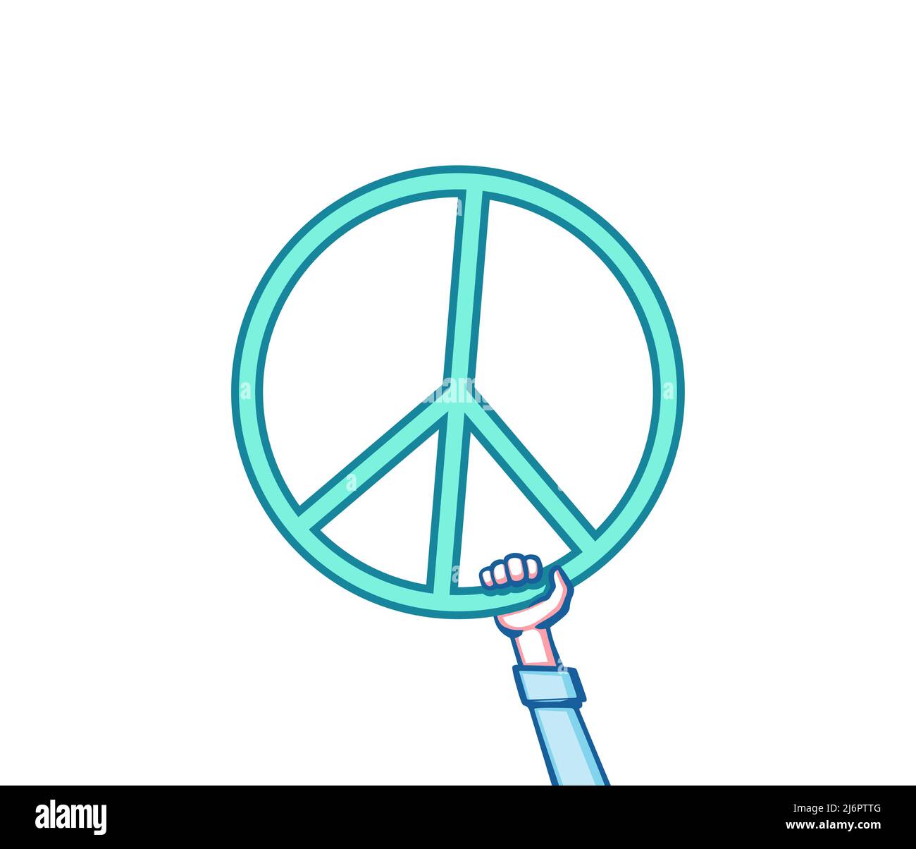 Una mano che tiene un simbolo di pace. Segno di pace. Illustrazione vettoriale. Isolato su un bianco Illustrazione Vettoriale