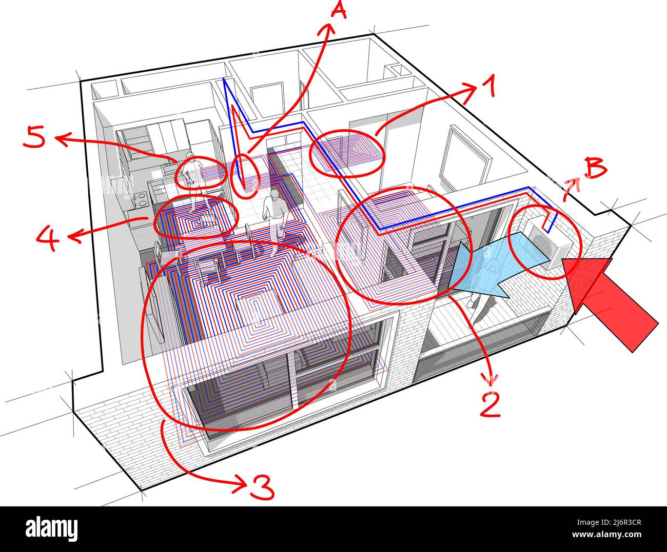 Diagramma pompa di calore aerotermica riscaldamento a pavimento ...