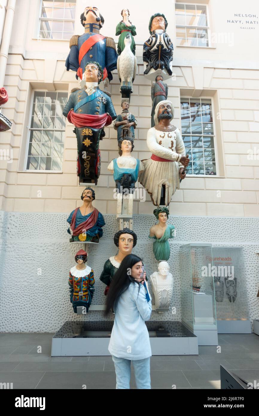 Nave figureheads presso il National Maritime Museum di Greenwich, London, England, Regno Unito Foto Stock