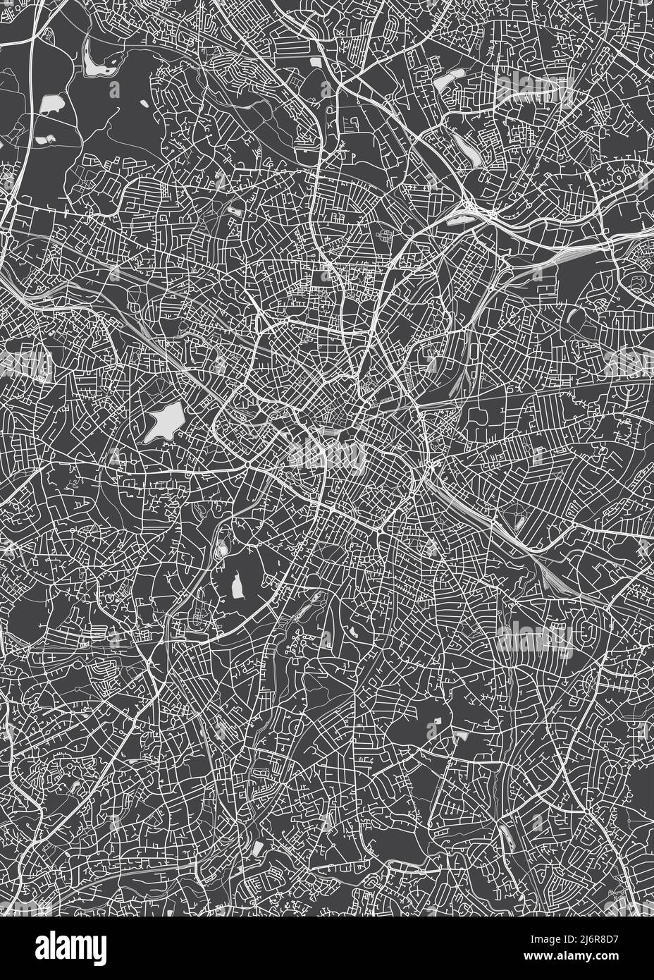 Mappa della città Birmingham, piano dettagliato monocromatico, illustrazione vettoriale Illustrazione Vettoriale