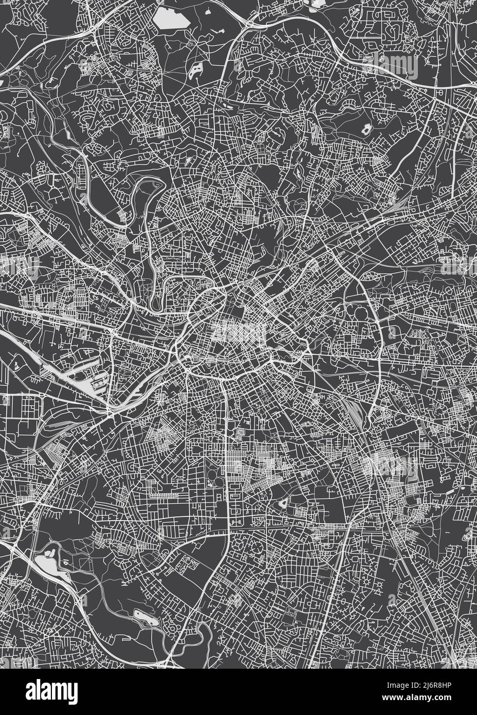 Mappa della città Manchester, piano dettagliato monocromatico, illustrazione vettoriale Illustrazione Vettoriale