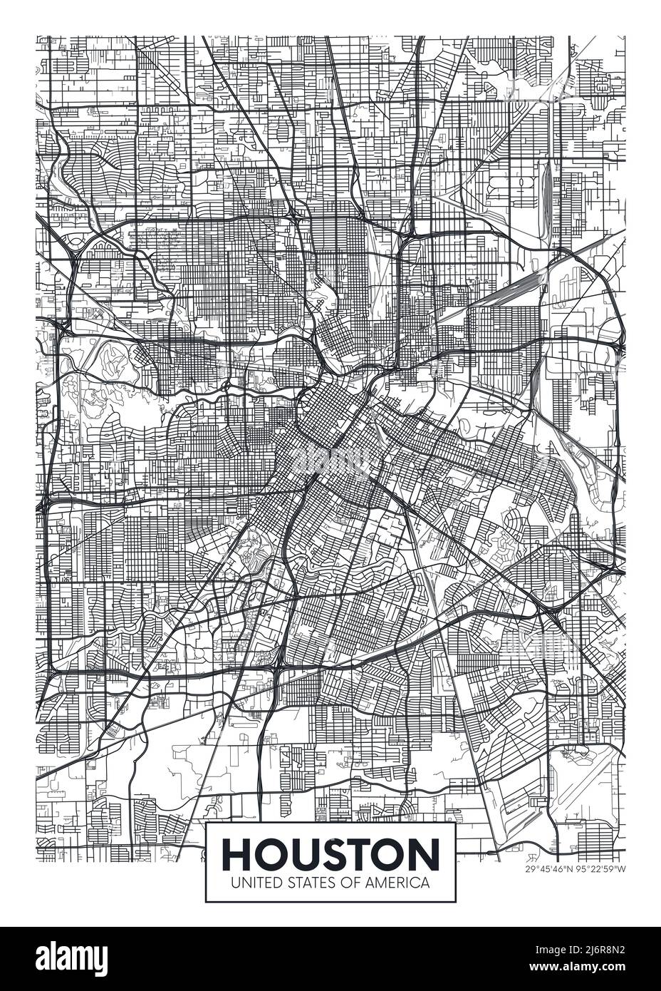 Mappa della città Houston, disegno vettoriale poster di viaggio Illustrazione Vettoriale