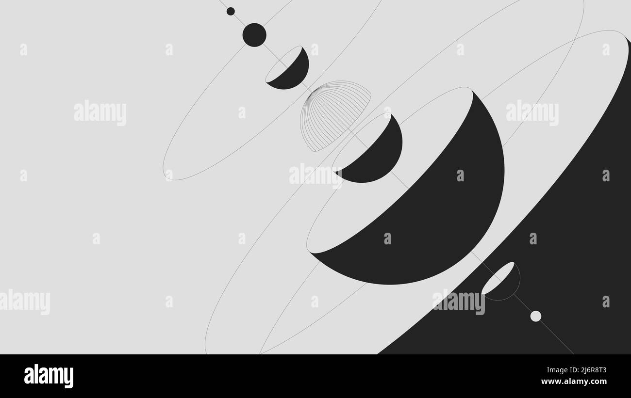 Composizione di forme geometriche astratte, sfere ed emisferi di varie dimensioni, brutalismo minimalistico in colori monocromatici, sfondo vettoriale per Illustrazione Vettoriale