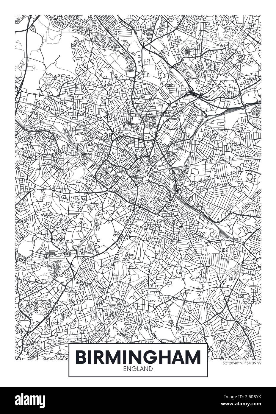 Mappa della città Birmingham, disegno vettoriale poster di viaggio Illustrazione Vettoriale