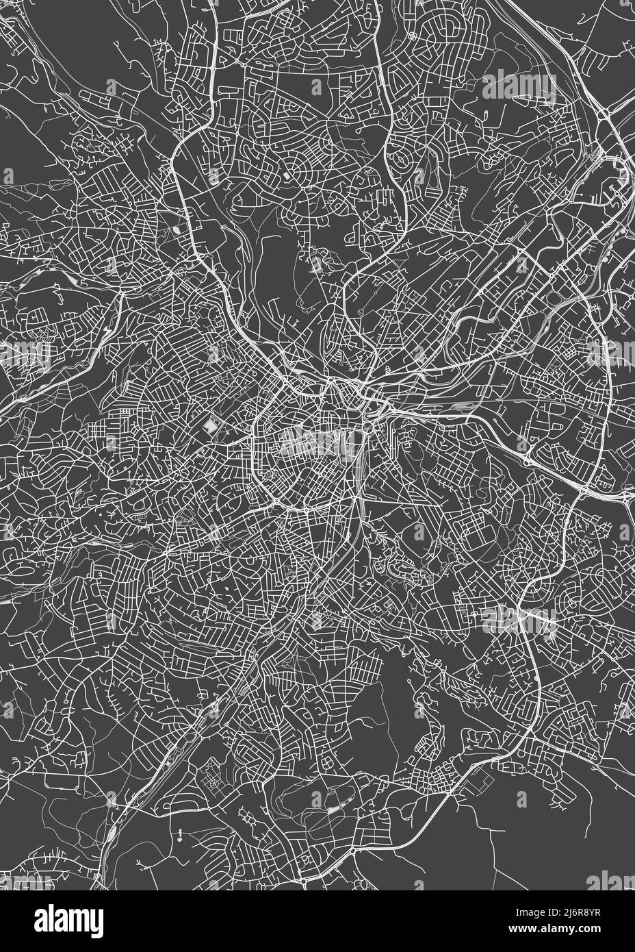 Mappa della città di Sheffield, piano dettagliato monocromatico, illustrazione vettoriale Illustrazione Vettoriale