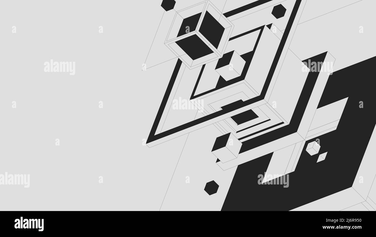 Composizione di forme geometriche astratte, quadrati e cubi di varie dimensioni, brutalismo minimalista in colori monocromatici, sfondo vettoriale Illustrazione Vettoriale