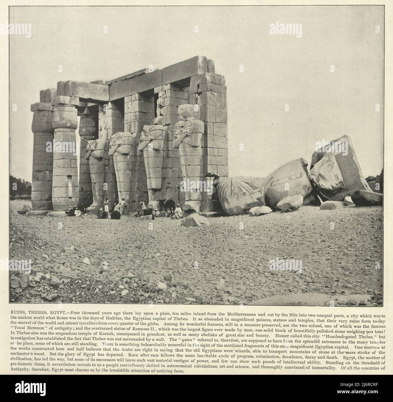 Foto antica delle antiche rovine di Tebe, Egitto, 19th secolo Foto Stock
