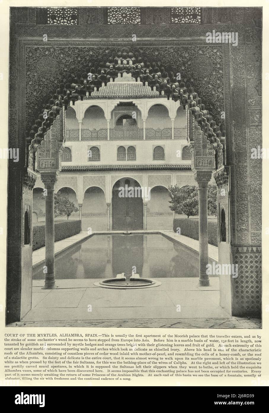 Antica fotografia di patio de los Arrayanes (Corte dei Mirti), Alhambra, Spagna, 19th secolo Foto Stock