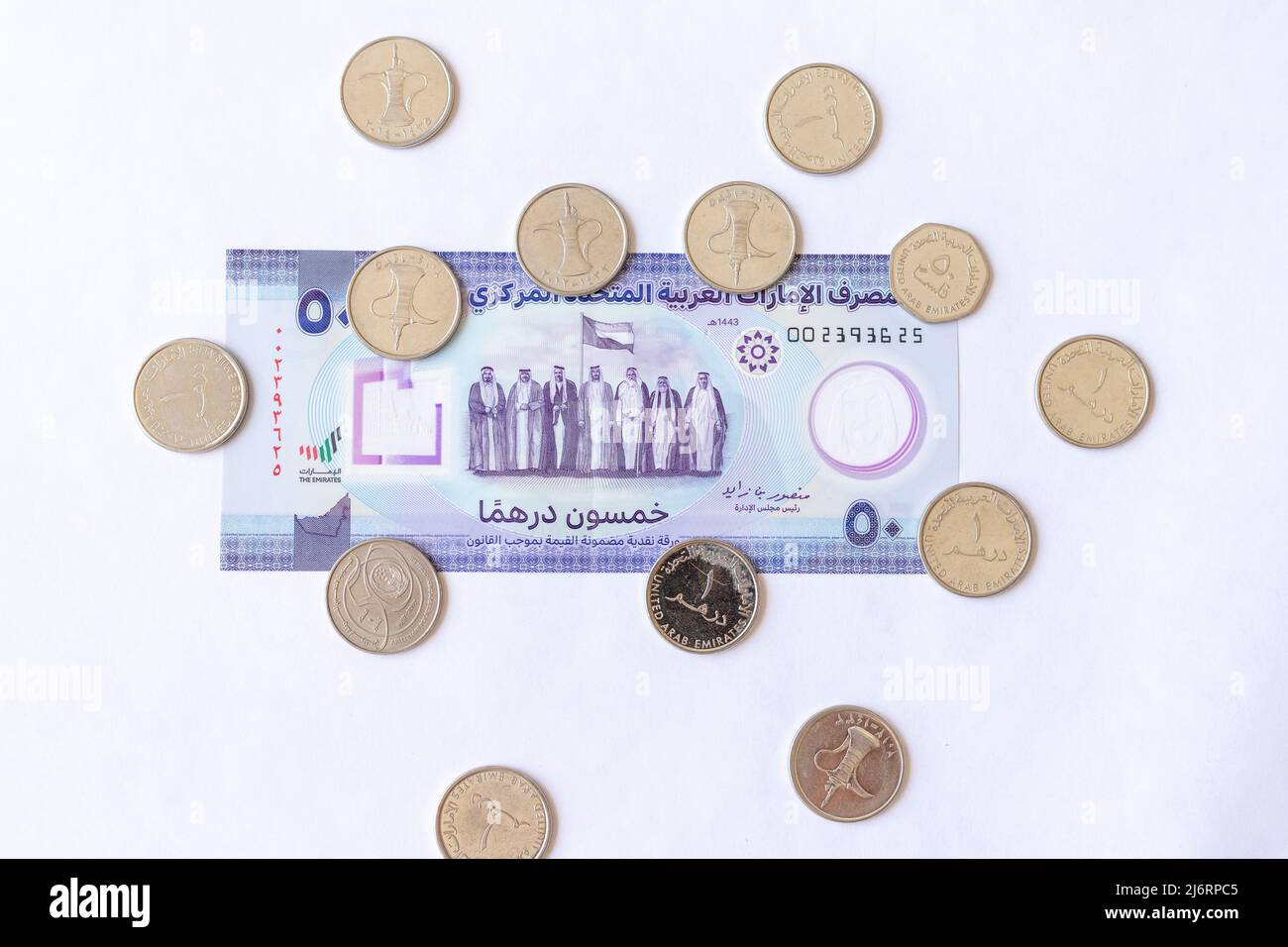 La banca centrale degli Emirati Arabi Uniti emette la nuova cinquanta dhs 50 dirham nota Foto Stock