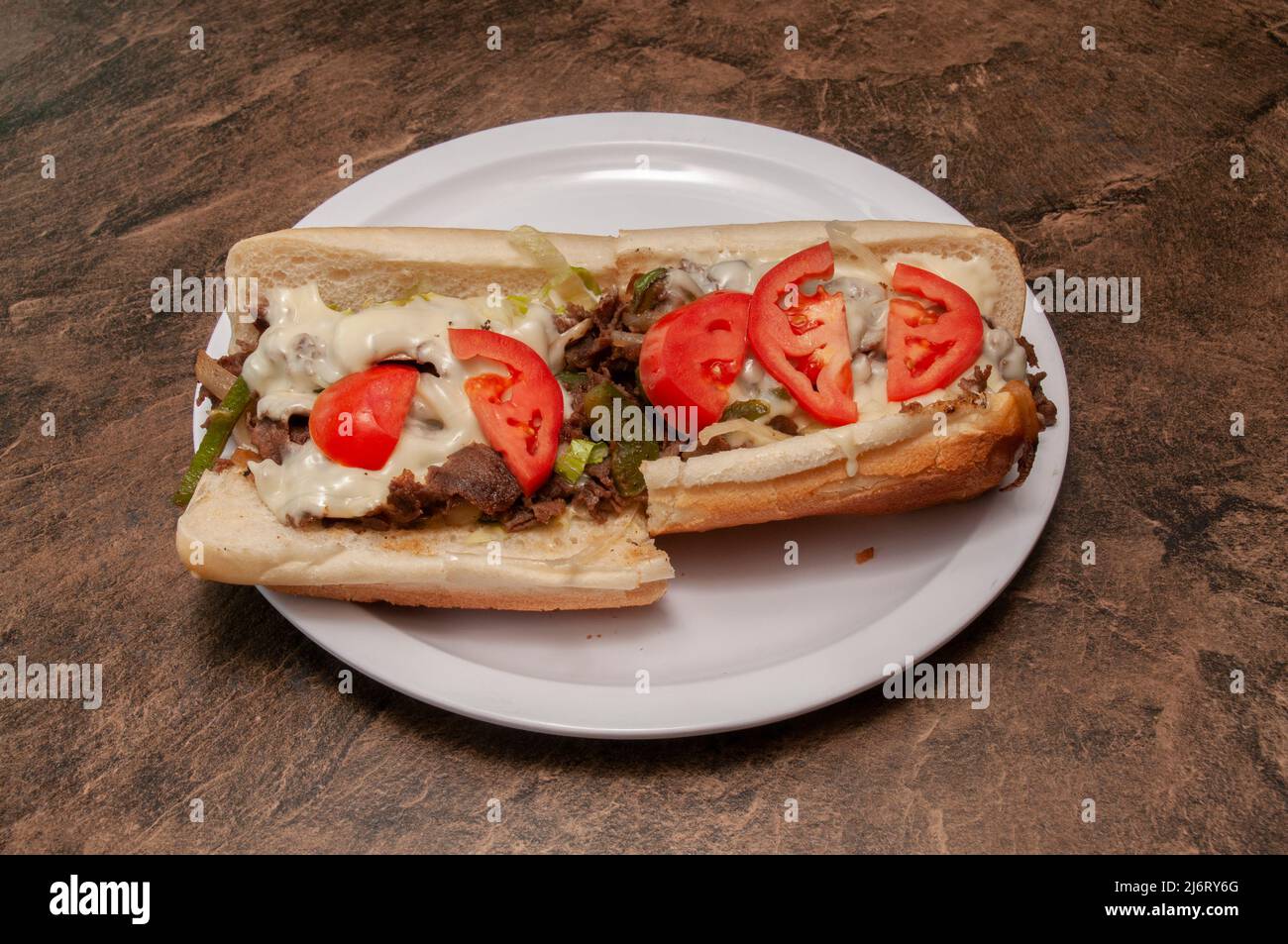 Deliziosa cucina americana conosciuta come il Philly Cheesesteak Foto Stock