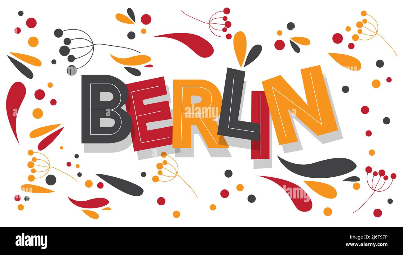 Berlino. Parola scritta con il carattere dei bambini in stile cartone animato. Illustrazione Vettoriale
