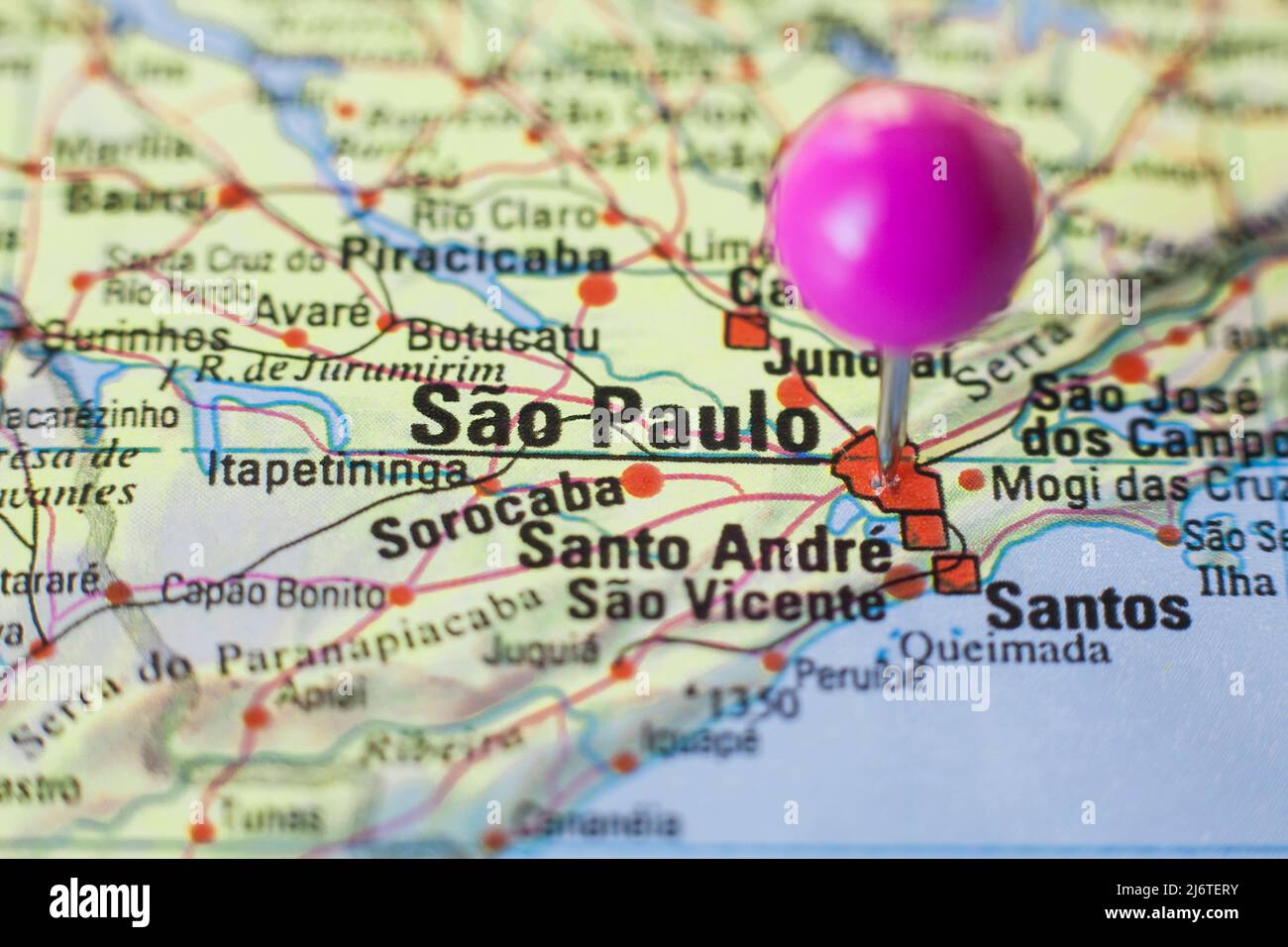 Marcatura puntina su San Paolo, Brasile. Attenzione selettiva al nome della città Foto Stock