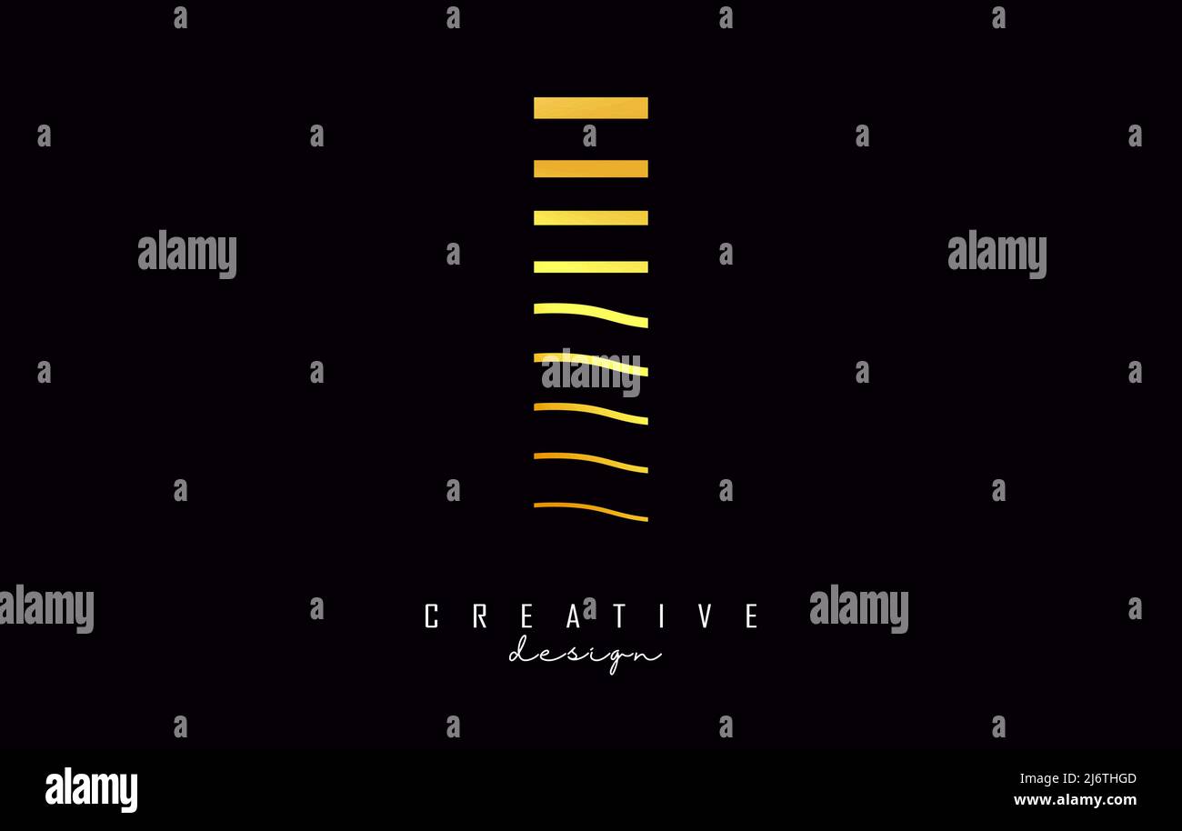 Logo lettera i con linee dorate diritte e a zig-zag. Illustrazione vettoriale con linee di colore del tramonto. Illustrazione Vettoriale