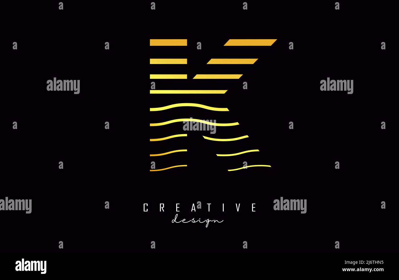 Logo lettera K con linee dorate diritte e a zig-zag. Illustrazione vettoriale con linee di colore del tramonto. Illustrazione Vettoriale