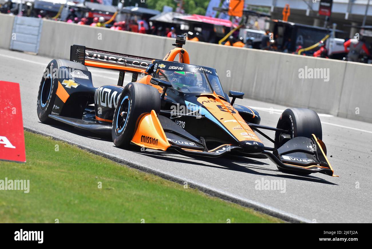 01 maggio 2022: Pato OÕWard guida la Arrow McLaren SP-Chevrolet in basso sul fronte subito durante il Gran Premio Honda Indy dell'Alabama nella NTT IndyCar Series al Barber Motorsports Park di Leeds, al. Austin McAfee/CSM Foto Stock